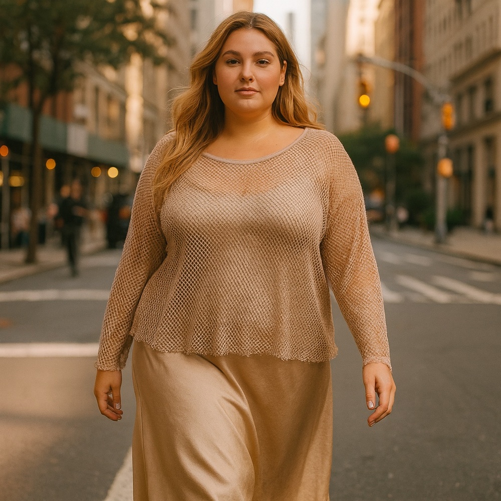 Anthropologie Taupe Mesh Blouse